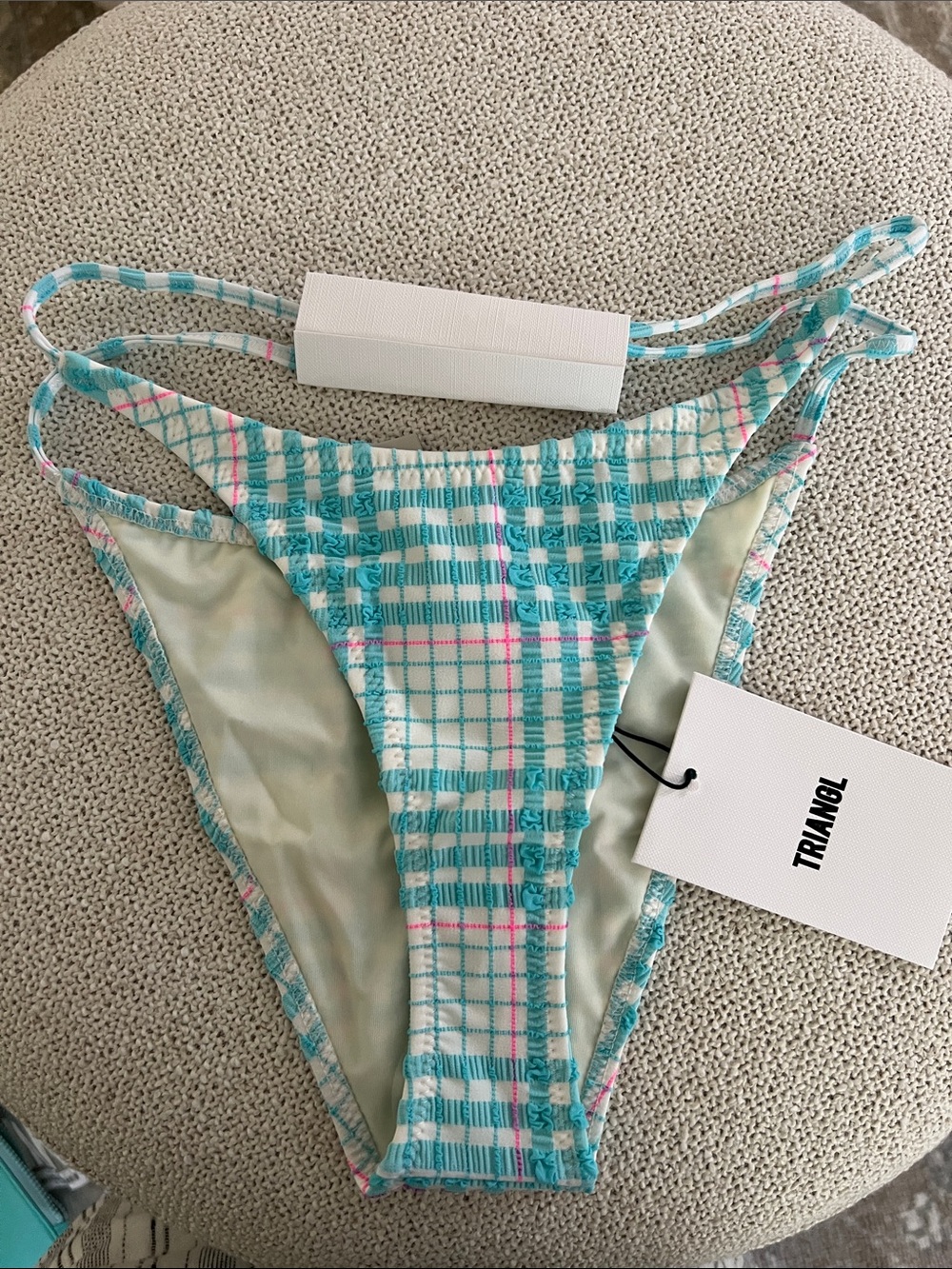 NWT triangl swimwear Blue Bloss Check Tie-Side Triangle Bikini size Small - Picture 4 of 15
